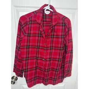 J.Jill Size Medium Pajama Set Flannel Red Plaid Cozy Sleepwear